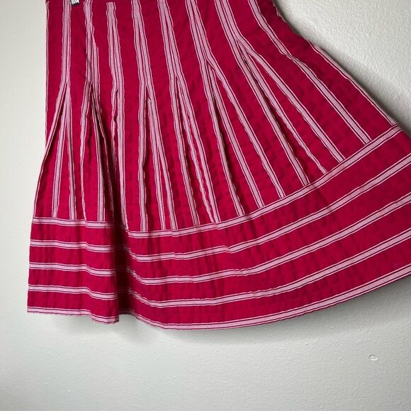 Talbots Hot Pink White Embroidered Pleated A Line Flare Side Zip Skirt Women 10 - Picture 5 of 12